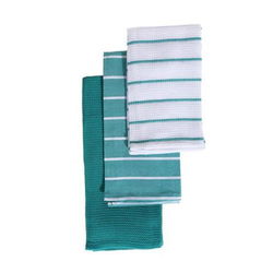 Image of 3 Pk Kitchen Towel Set – Teal Striped