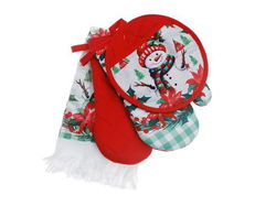 Image of 4 pc Kitchen Set (Snowmen with Pointsettia)