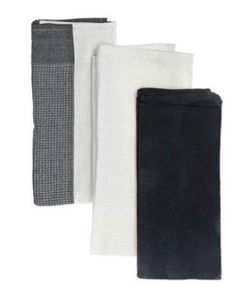Image of Kitchen Towel Set of 3 Block Print Waffle (Black)