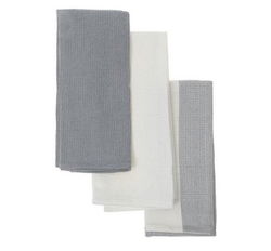 Image of Kitchen Towel Set of 3 Block Print Waffle (Drizzle)