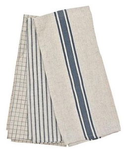 Image of Pin Stripe and Grid Tea Towel 3pc (Blue/ Cream)