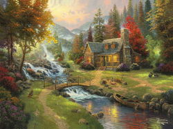 Image of Glass Cutting Board Thomas Kinkade Mountain Paradise