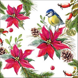 Image of Napkin Luncheon – Bird On Poinsetta