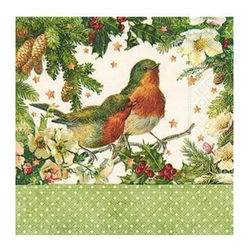 Image of Napkin Luncheon Robins in Green