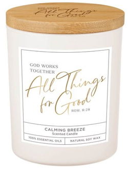 Image of Glass Candle w/Bamboo Lid White God Works Rom. 8:28