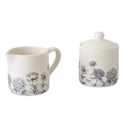 Image of Black and White Botanical Cream and Sugar (Pair)