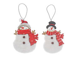 Image of Fuzzy Wood Snowman Ornament