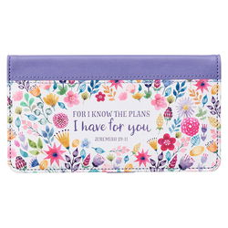 Image of Checkbook Wallet Purple Floral Printed I Know the Plans Jer. 29:11