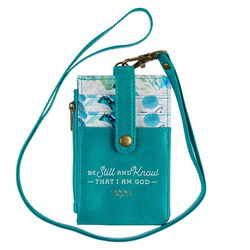 Image of ID Card Holder Teal/White Floral Printed Be Still & Know