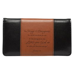 Image of Checkbook Wallet Black/Brown Strong & Courageous Josh. 1:9