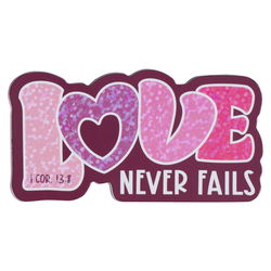 Image of Magnet Pink/Purple Love Never Fails 1 Cor. 13:8