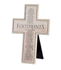 Image of Tabletop Beaded Cross Footprints Poem