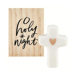 Image of Ceramic Figurine Pine Wood Box – Cross