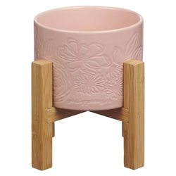 Image of Planter w/Wood Stand Pink Floral Phil. 1:6