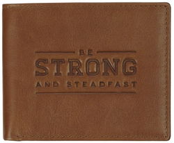 Image of Wallet Leather Tan Be Strong and Steadfast Deut. 31:6