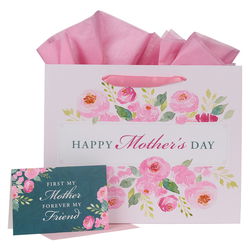 Image of Happy Mother’s Day Pink Peony Large Landscape Gift Bag with Card
