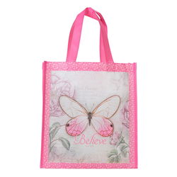 Image of Tote Pink Floral/Butterfly Printed Believe Mark 9:23