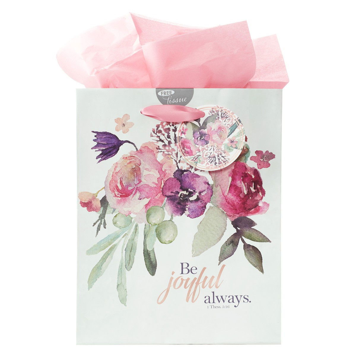 Image of Gift Bag MD White/Pink Be Joyful Always 1 Thess. 5:16