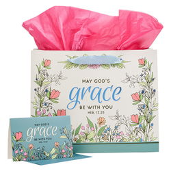 Image of Gift Bag w/ Card LG Landscape Cream/Blue/Pink God’s Grace Heb. 13:25  – Disconti