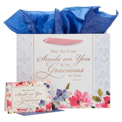 Image of Gift Bag w/ Card LG Landscape White/Blue/Pink May the Lord Smile Num. 6:25