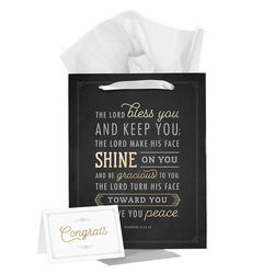 Image of Gift Bag w/ Card LG Portrait Black/White Bless You and Keep You Num. 6:24-26