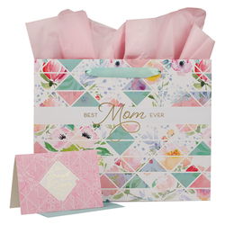 Image of Gift Bag w/ Card LG Landscape Pink/Teal Best Mom Ever Prov. 31:25