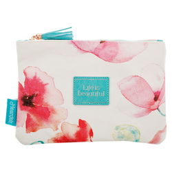 Image of Zipped Pouch Canvas Coral Poppies Beautiful