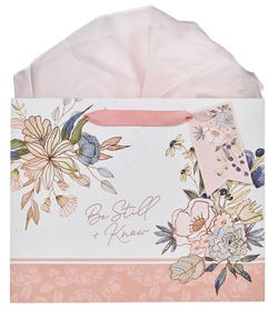 Image of Gift Bag LG Landscape Pink/Blue Floral Be Still Ps. 46:10