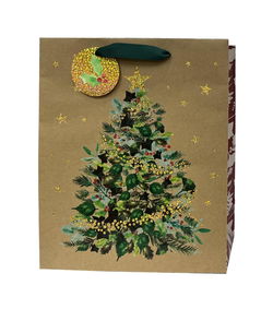 Image of Paper T. Xmas DLX Gift Bag, Xmas  Tree, Large, Kraft+HS, j-hook+tag