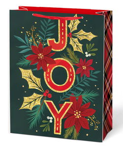 Image of Paper T. Xmas Gift Bag, Joy  w/Poinsetta, Large, Matte+Glitter