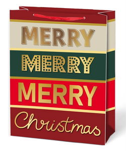 Image of Paper T. Xmas Gift Bag, Merry Xmas,  Large, Matte+HS, tag+j-hook