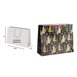 Image of Paper T. Xmas Gift Bag, Xmas Trees, Oversized Horizontal, Matte, tag+j-hook