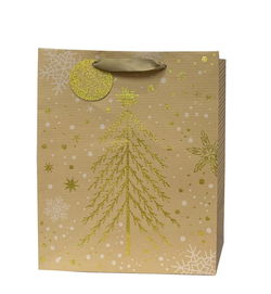 Image of Paper T. Xmas DLX Gift Bag, Gold  Tree, Large, 10.25’x12.6’x4.7′