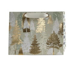Image of Paper T. Xmas DLX Gift Bag, Snowy  Trees, Small, 5.5’x4.33’x2.4′