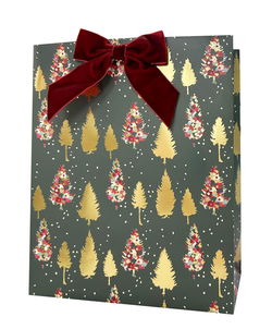 Image of Paper T. Xmas DLX Gift Bag, Large,  Foil w/Velvet Bow, j-hook+ tag