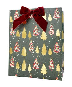Image of Paper T. Xmas DLX Gift Bag, Medium,  Foil w/Velvet Bow, j-hook+ tag