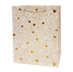 Image of Gift Bag, Medium, Pink Floral/Hearts, Emboss