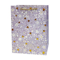 Image of Gift Bag, Medium, Purple Floral/Hearts, Emboss