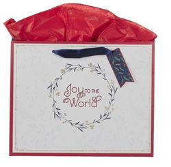 Image of Gift Bag LG Landscape Joy to the World Wreath