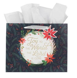 Image of Gift Bag LG Landscape Joy to the World Poinsettia