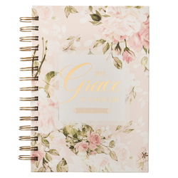 Image of His Grace is Enough Blush Pink Floral Large Wirebound Journal – 2 Corinthians 12