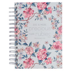 Image of More Precious Than Rubies Pink Floral Wirebound Journal