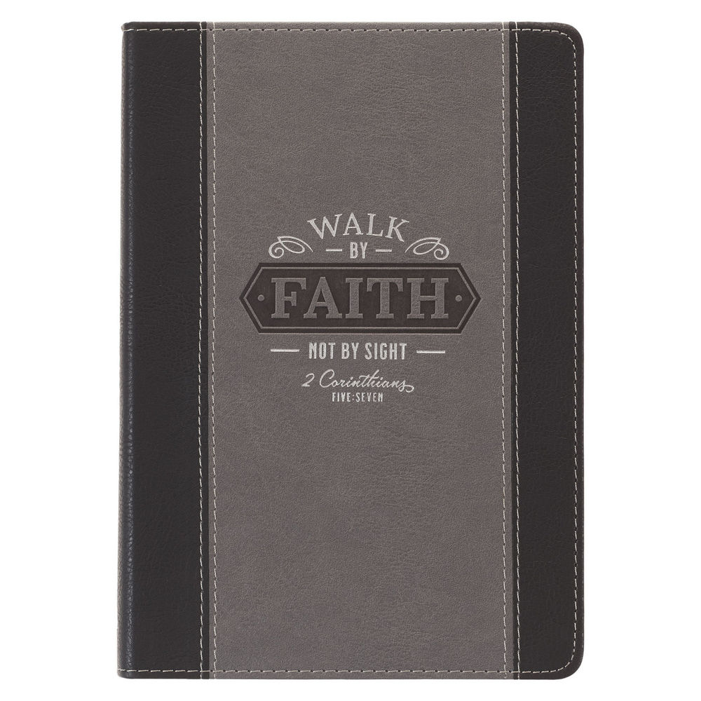 Image of Walk by Faith Black and Gray Faux Leather Classic Journal – 2 Corinthians 5:7