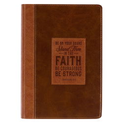 Image of Stand Firm Two-tone Brown Faux Leather Classic Journal – 1 Corinthians 16:13