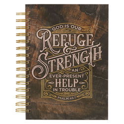 Image of Refuge and Strength Brown and Black Woodgrain Wirebound Journal