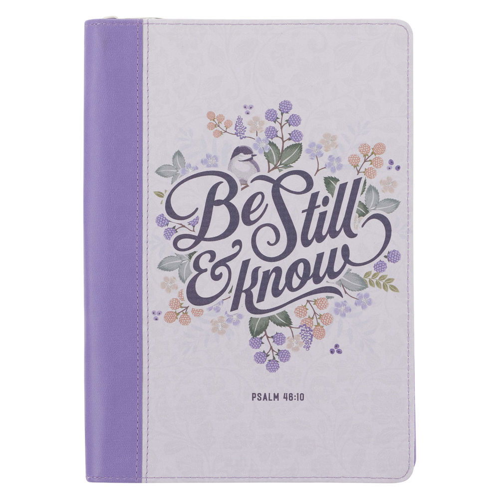 Image of Be Still Purple Pasture Faux Leather Journal with Zippered Closure