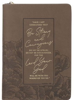 Image of Journal Classic Zip Brown Strong & Courageous Josh. 1:9