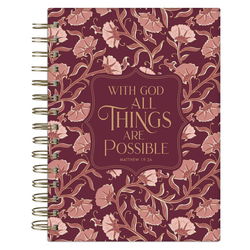 Image of Journal Spiral-bound Pink Floral With God Matt. 19:26
