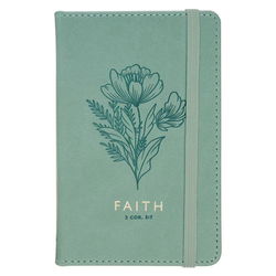 Image of Small Notebook with Elastic Closure Faux Green Faith 2 Cor. 5:7