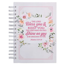 Image of Bless You and Keep You White and Pink Floral Wirebound Journal – Numbers 6:24-25